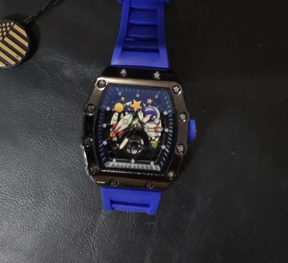 Blue Space-Themed Silicone Strap Watch - AJs Brand
